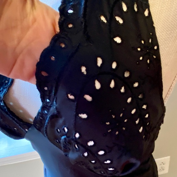 WHBM Dress Satin Halter Top Eyelet Lace Nude Lined Black Cocktail M 8 - Picture 8 of 15